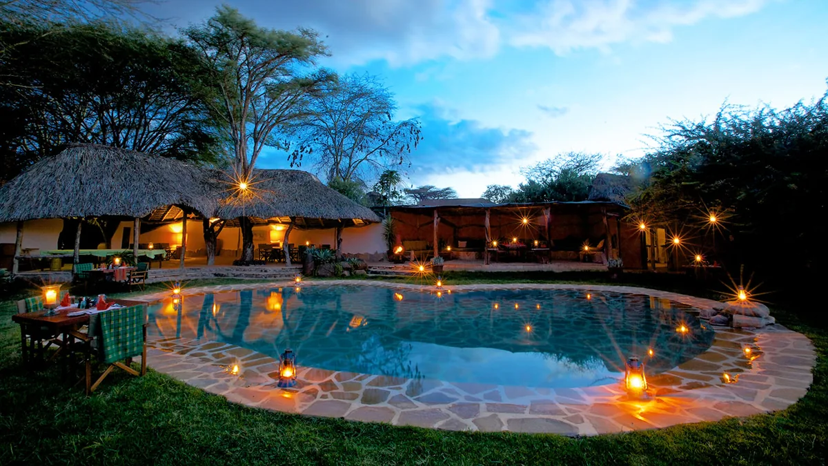 Pool and lounge area at Elewana Lewa Safari Camp