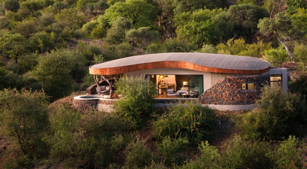 Euphorbia Mashatu villa at dusk in Botswana