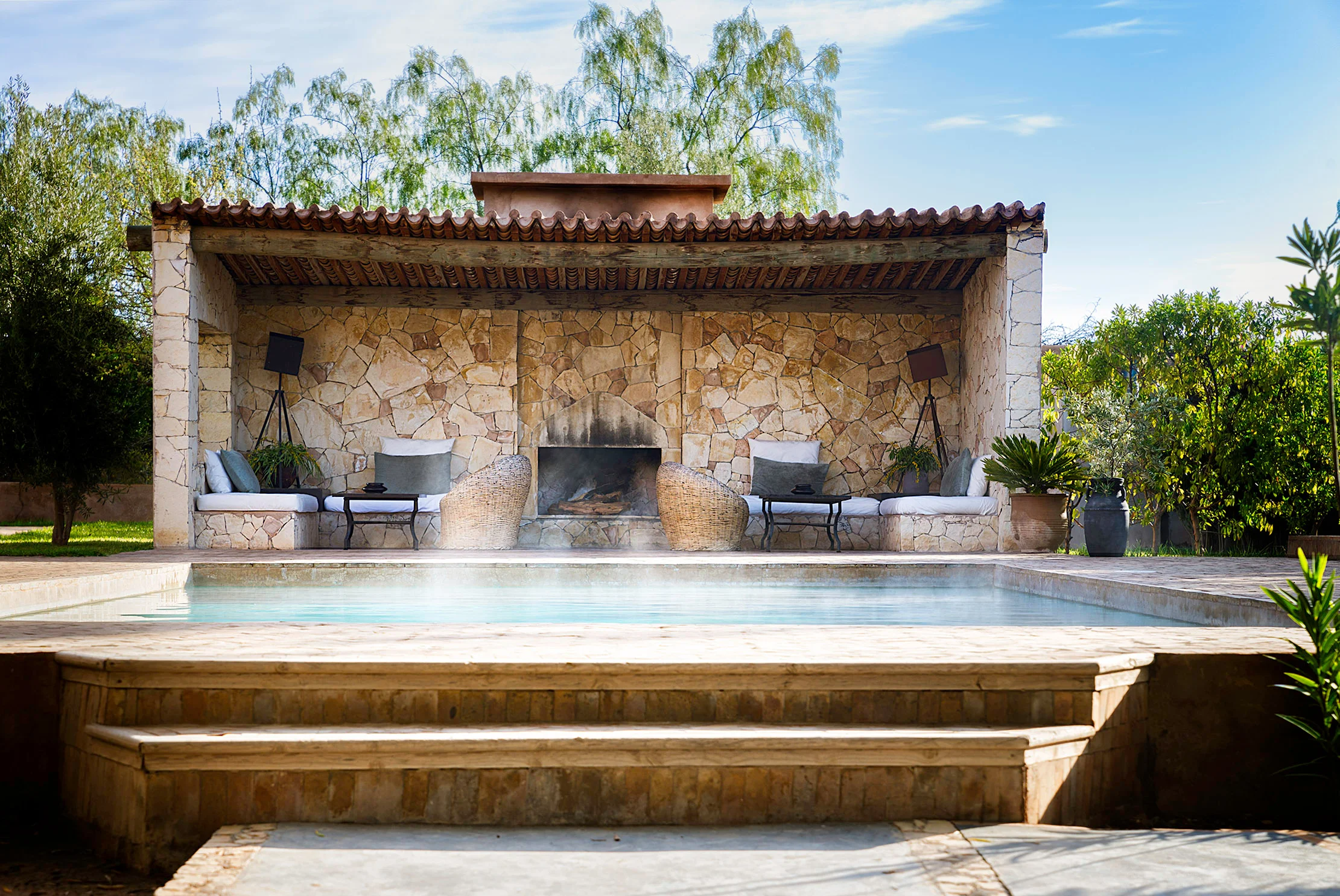 The Capaldi Hotel garden swimming pool near the Atlas Mountains